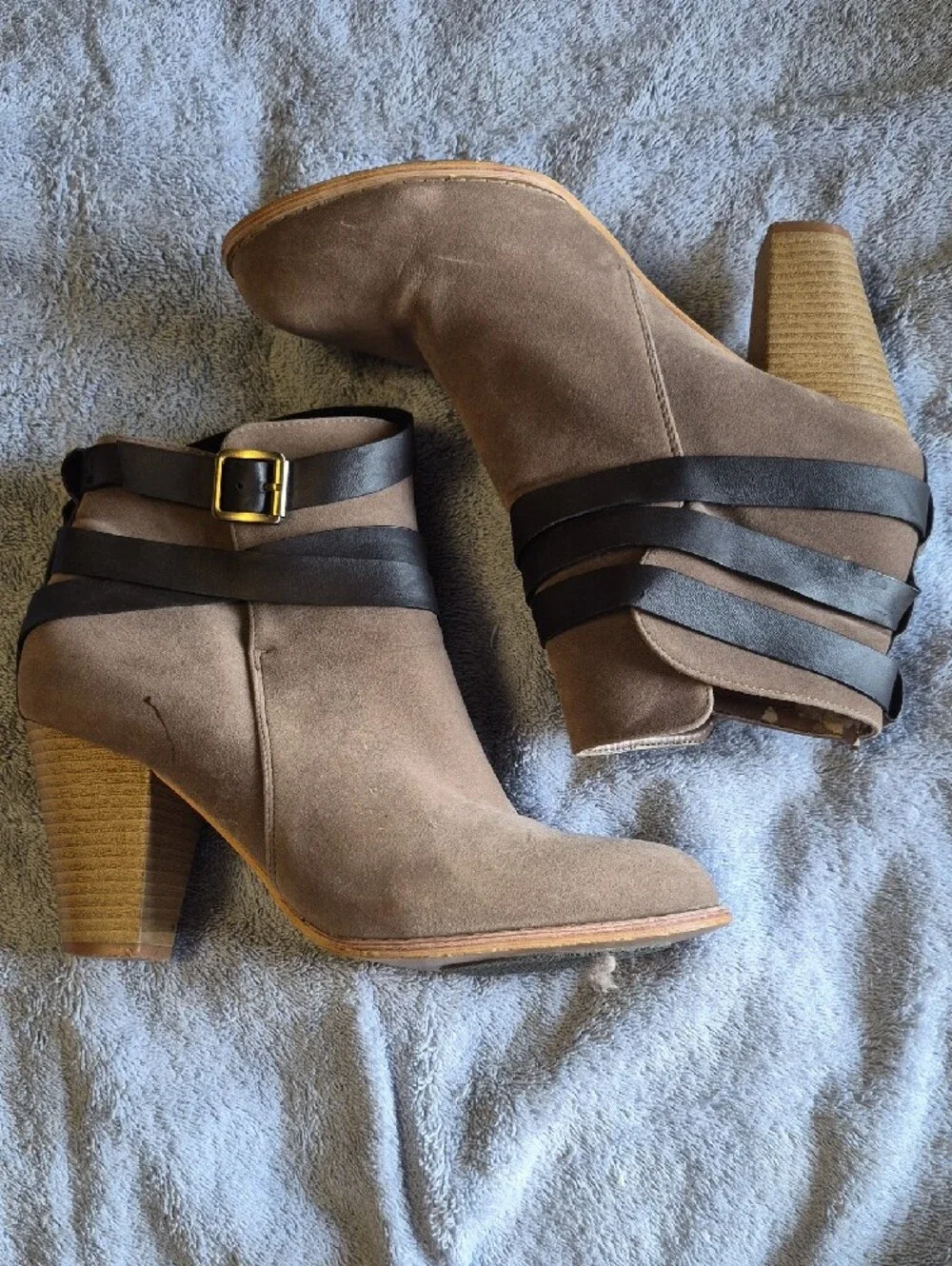Women's Taupe Ankle Boots with Black Strap Detail